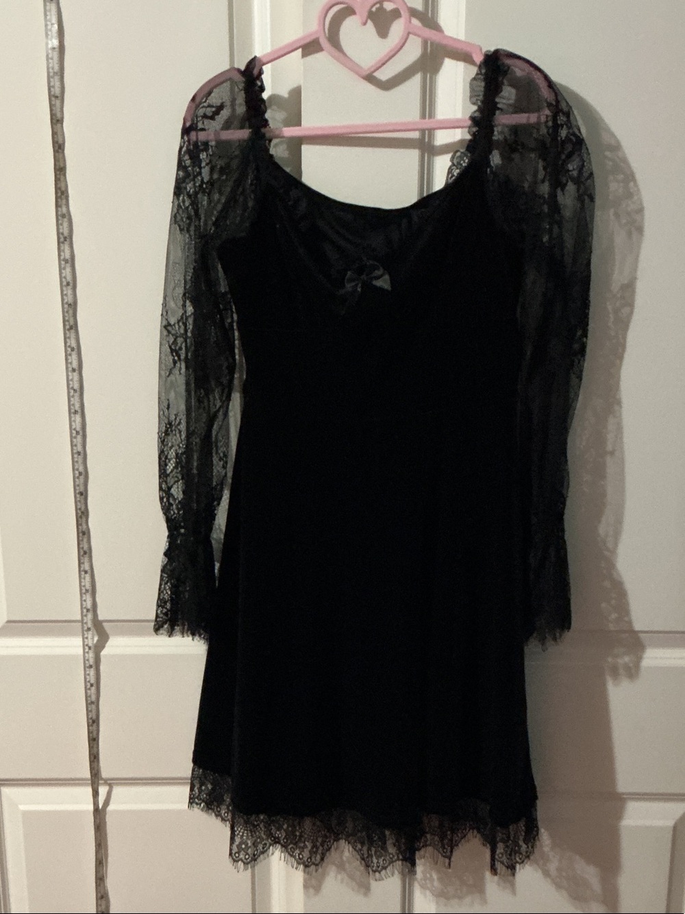 Black Lace Sleeve Velvet Mini Dress
